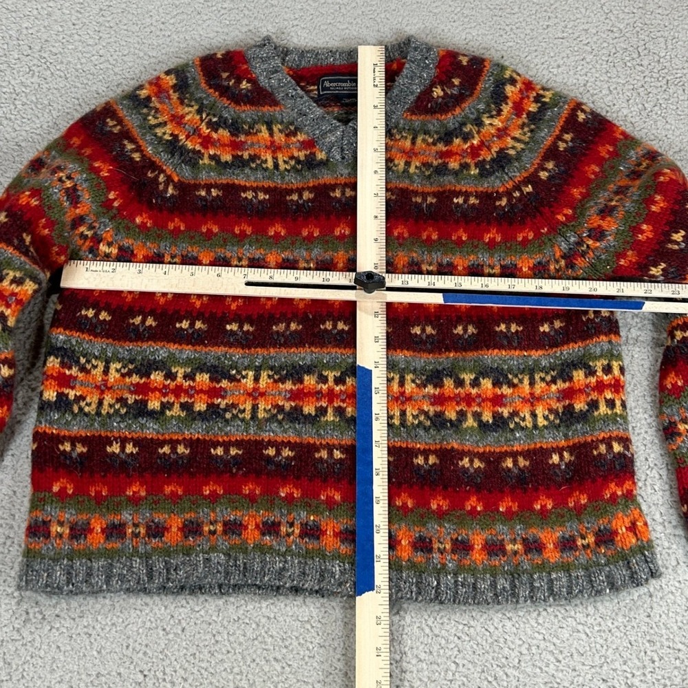 Vintage Abercrombie & Fitch Mens Medium 100% Wool Fair Isle Sweater V-Neck M - Picture 4 of 5